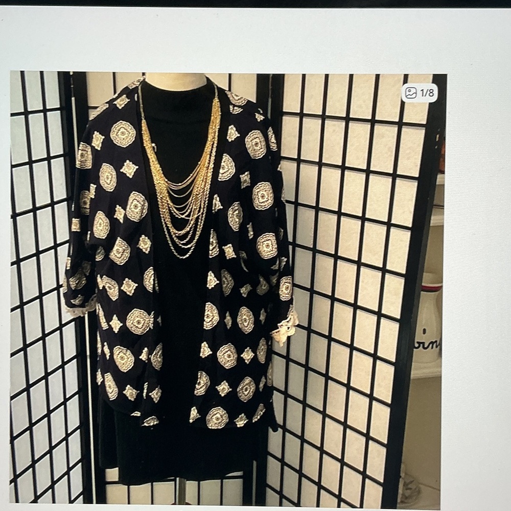 Black & Gold Patterned Open Cardigan